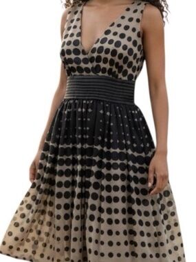 Burlapp Polka Dot Fit & Flare Dress — Size 2 — Nude/Black